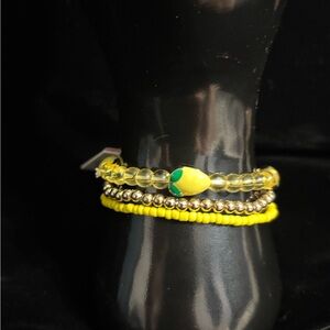 Isaac Mizrahi Yellow and Silver Beaded Bracelet Trio
